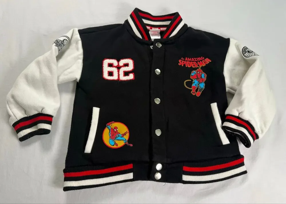 Marvel Spiderman Toddler 4T Bomber Jacket Varsity Jacket Boys Black Spider Man